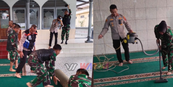 Koramil 0912/Lembang Beserta Polsek Lembang Lakukan Giat Bersih Masjid Baitussalim